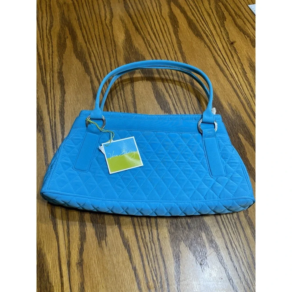 Vera Bradley Trapeze Turquoise Microfiber Shoulder Bag Purse Quilted Silver